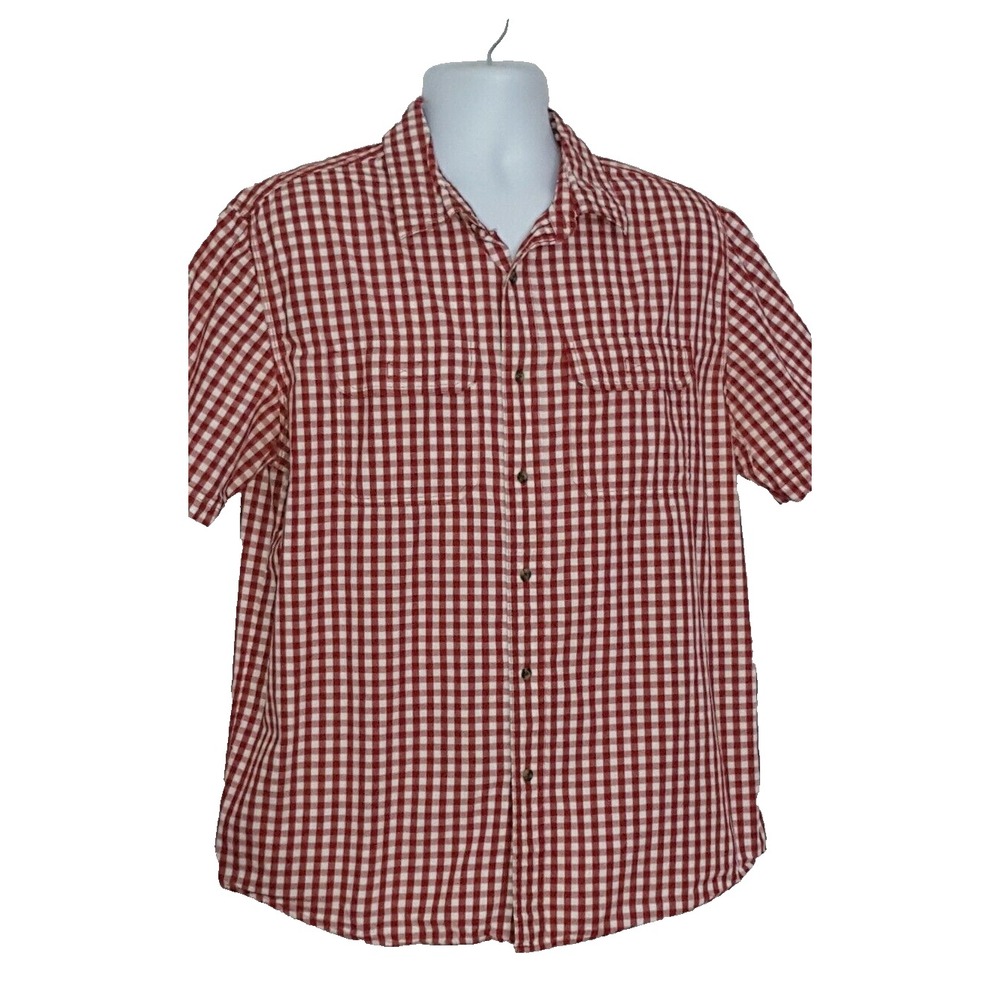 Magellan Outdoors Mens Shirt Size Large Red Check Short Sleeve Button Cotton